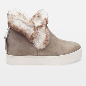 J/Slides Sean Faux Fur Taupe Suede Wedge Sneaker
